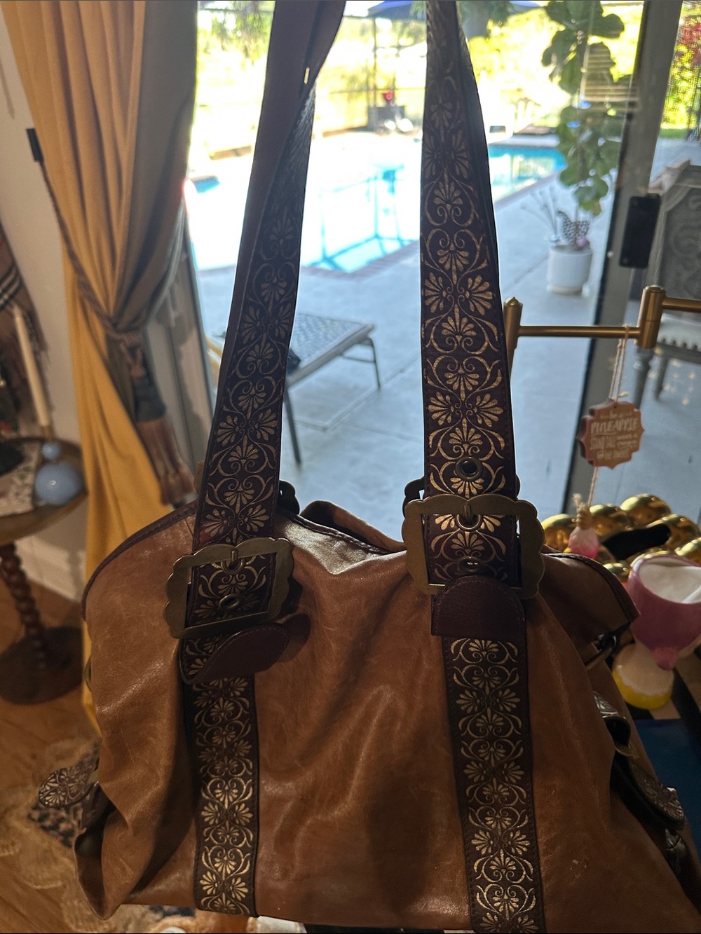Hype Tan and Dark Brown Hobo Bag with Decorative Buckle Straps